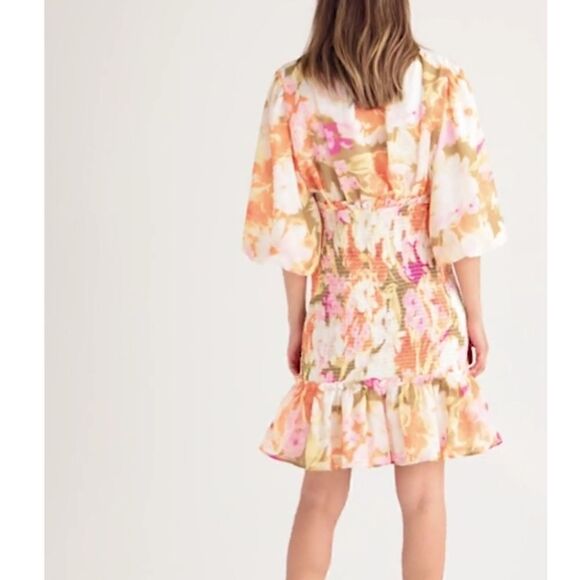 NWT Rachel Parcell Smocked Dress Puff Sleeve Pink Spring Multi Floral L - Picture 2 of 16